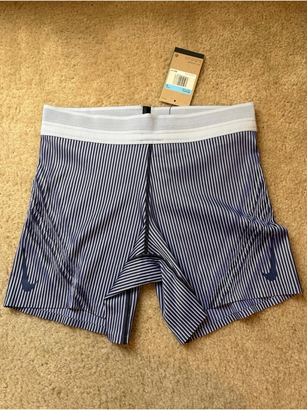 NWT Nike Woman’s Blue and White Striped Aeroswift Shorts